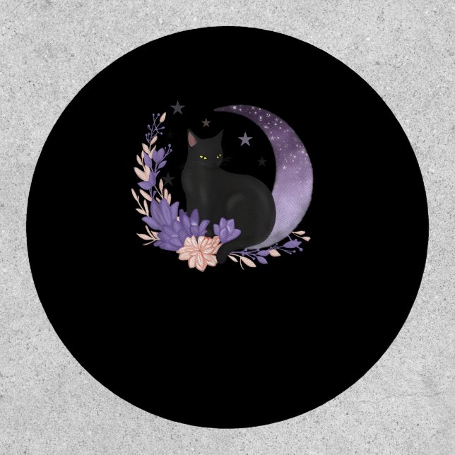 Cat Witchy Moon Flowers Pastel Goth Goblincore Patch (Front)