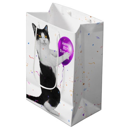 Cat with 80th Birthday Balloon Medium Gift Bag
