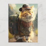 Cat with a backpack.  postcard