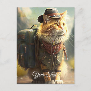 Cat with a backpack. postcard