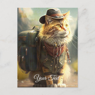 Cat with a backpack. postcard