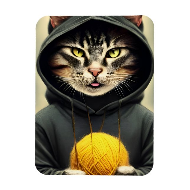 Cat With A Ball Of Yarn Magnet (Vertical)