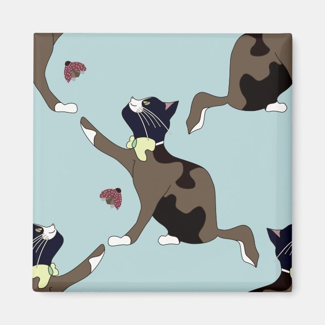Cat with a bow catches a ladybug. magnet (Front)