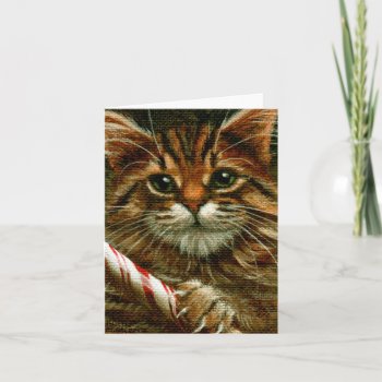Cat With A Candy Cane Note Card by KMCoriginals at Zazzle