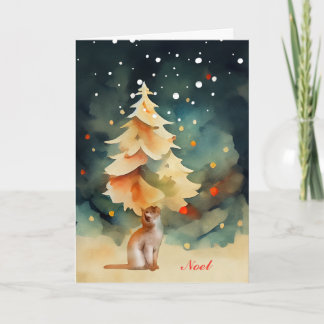 Cat with a Christmas Tree in the Snow Card