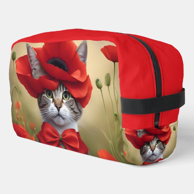 Cat with a dress made of a poppy dopp kit (Left Corner)