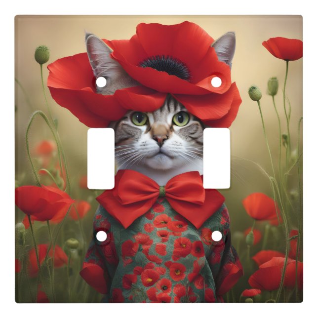 Cat with a dress made of a poppy light switch cover (Front)