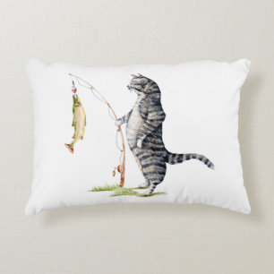 Cat with a Fish Accent Pillow