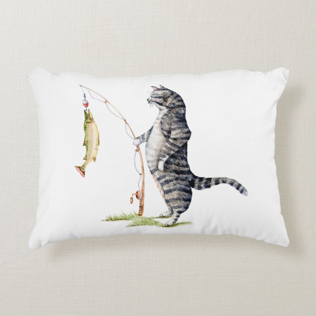 Cat with a Fish Accent Pillow (Front)