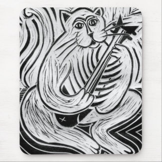 Cat with a Fish Guitar Mouse Pad