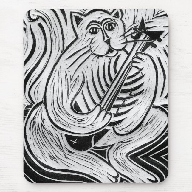 Cat with a Fish Guitar Mouse Pad (Front)