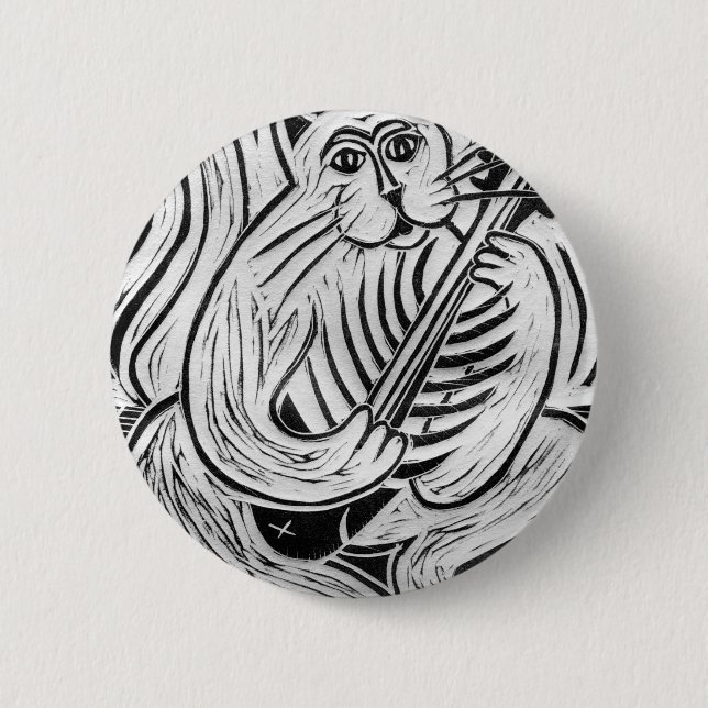 Cat with a Fish Guitar Pinback Button (Front)