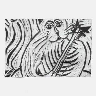 Cat with a Fish Guitar Towel