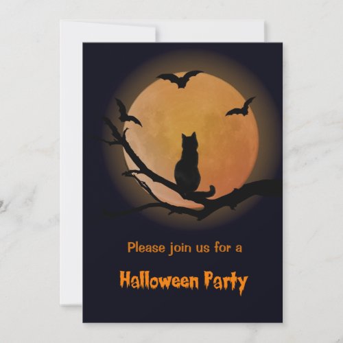 Cat with a full moon Halloween Invitation