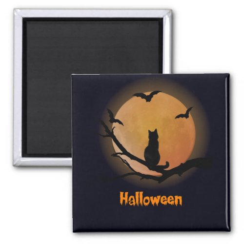 Cat with a full moon Halloween Magnet