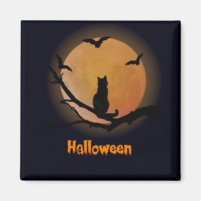 Cat with a full moon Halloween Magnet (Front)