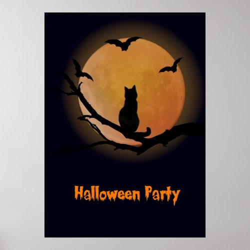 Cat with a full moon Halloween Poster