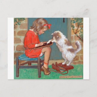 Cat with a Girl, Jessie Willcox Smith Postcard