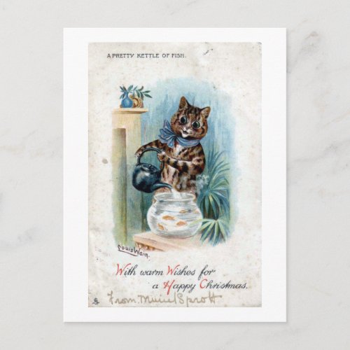 Cat with a kettle Louis Wain Postcard