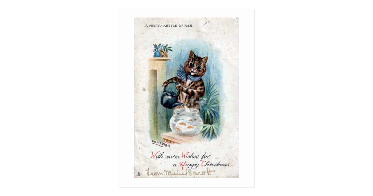 Cat With A Kettle Louis Wain Postcard Zazzle Com