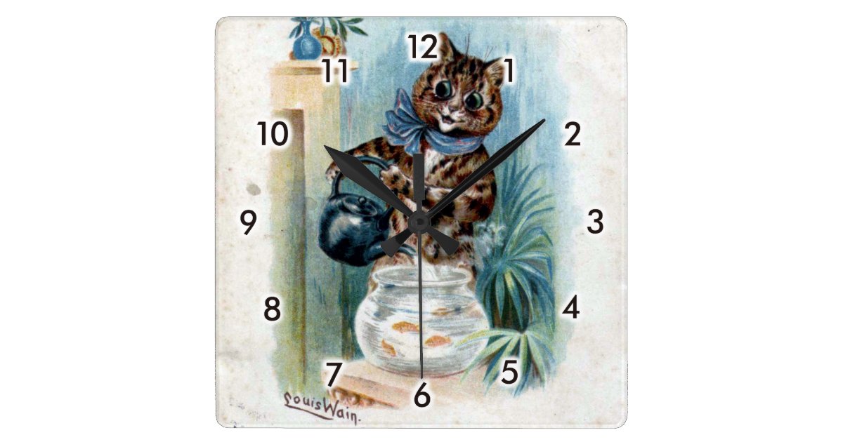 Cat With A Kettle Louis Wain Square Wall Clock Zazzle Com