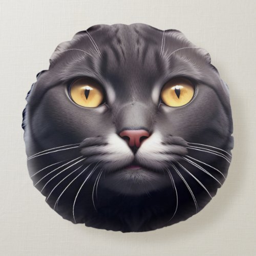 Cat with a Mischievous Grin on Round Pillow