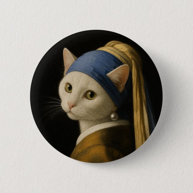 Cat with a Pearl Earring Button (Front)