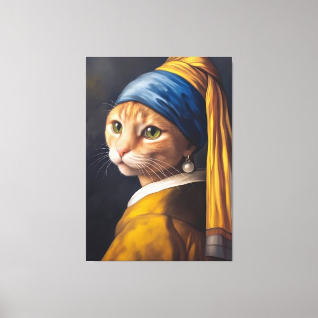 Cat with a Pearl Earring | Funny Vermeer Parody Canvas Print (Front)