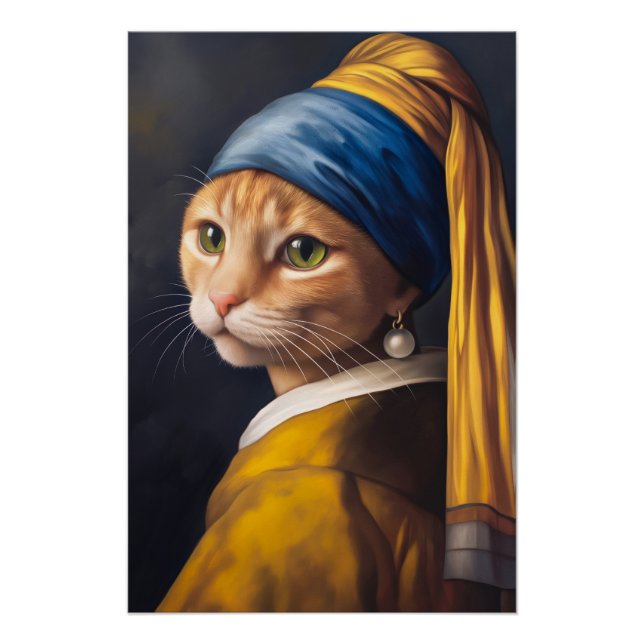 Cat with a Pearl Earring | Funny Vermeer Parody Poster (Front)