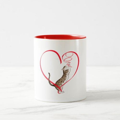 Cat with a Ribbon Heart  Two_Tone Coffee Mug