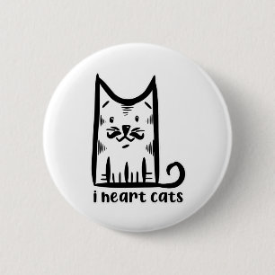 Cat with a Stylish Moustache, i heart cats Button