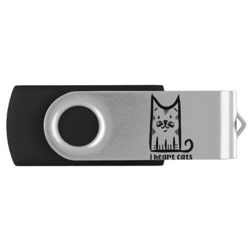 Cat with a Stylish Moustache i heart cats Flash Drive