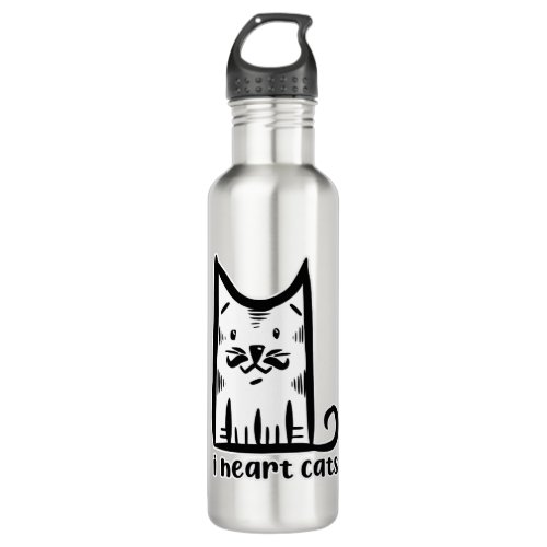 Cat with a Stylish Moustache i heart cats Stainless Steel Water Bottle