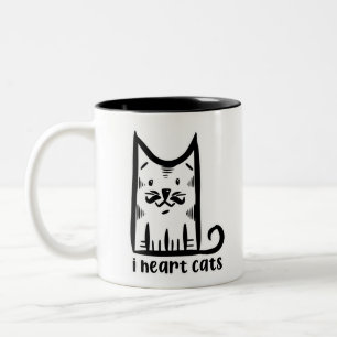 Cat with a Stylish Moustache, i heart cats Two-Tone Coffee Mug
