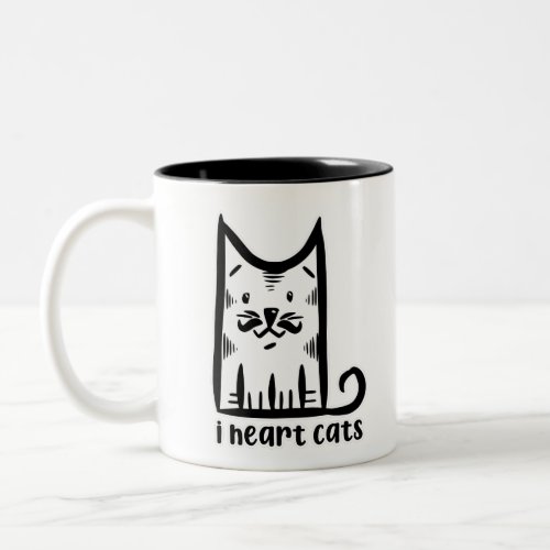 Cat with a Stylish Moustache i heart cats Two_Tone Coffee Mug