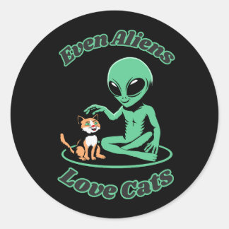 Cat With Alien. Adorable Friendship. Best Pals Classic Round Sticker