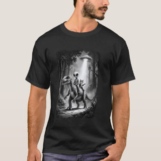 Cat With Alien Riding Dinosaur, Cats Lovers Alien T-Shirt