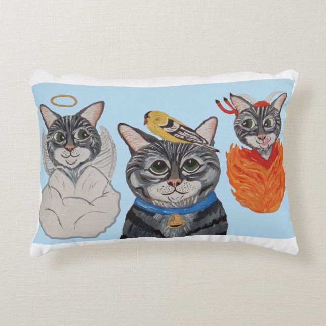 Cat with angel and devil accent pillow (Front)