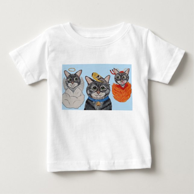Cat with angel and devil baby T-Shirt (Front)