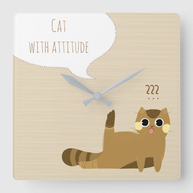 Cat with attitude square wall clock (Front)