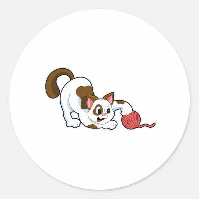 Cat with Ball of Wool Classic Round Sticker (Front)
