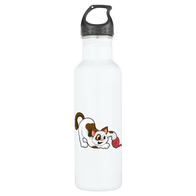 Cat with Ball of Wool Stainless Steel Water Bottle (Front)