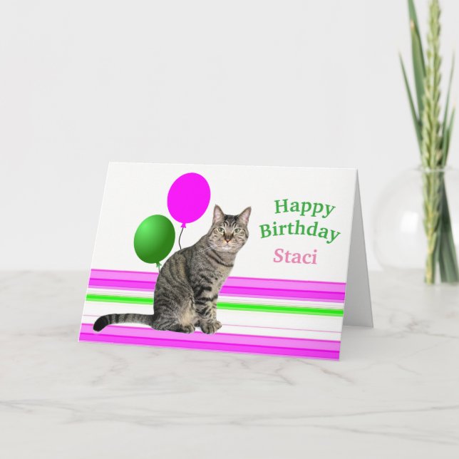 Cat with Balloons Birthday Card for Kids (Front)