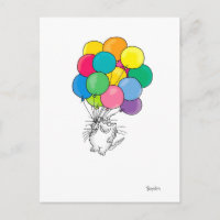 CAT WITH BALLOONS postcard by Sandra Boynton