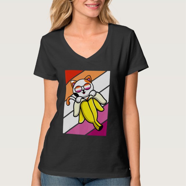 Cat With Banana Pride Lesbian Flag LGBTQ Proud All T-Shirt (Front)