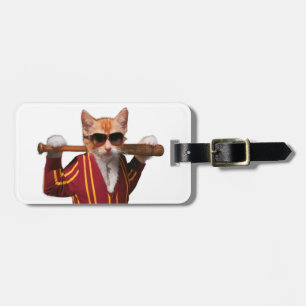 Cat with baseball bat luggage tag