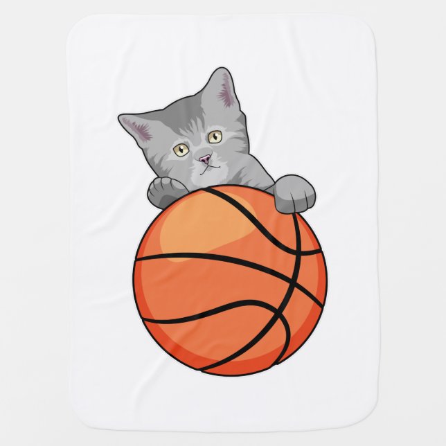 Cat with Basketball Baby Blanket (Front)
