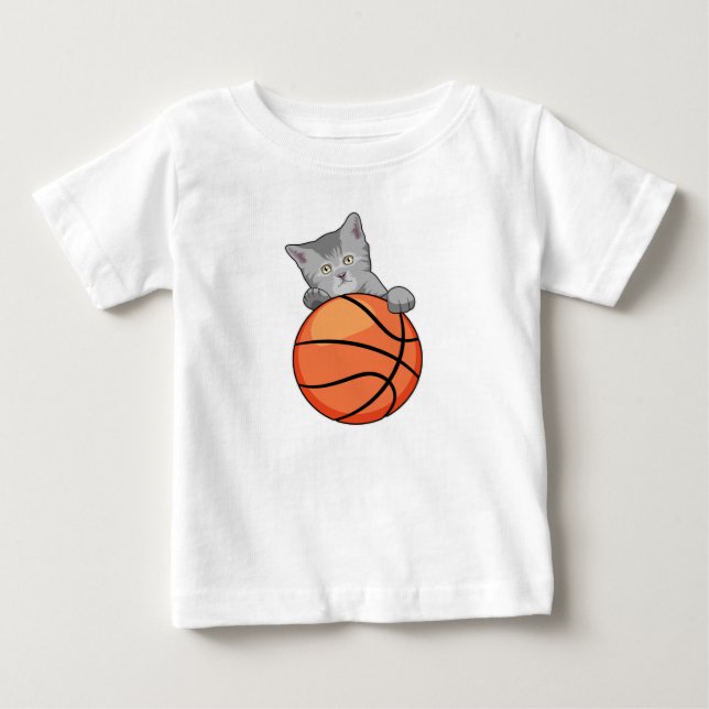 Cat with Basketball Baby T-Shirt (Front)