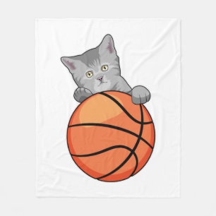 Cat with Basketball Fleece Blanket