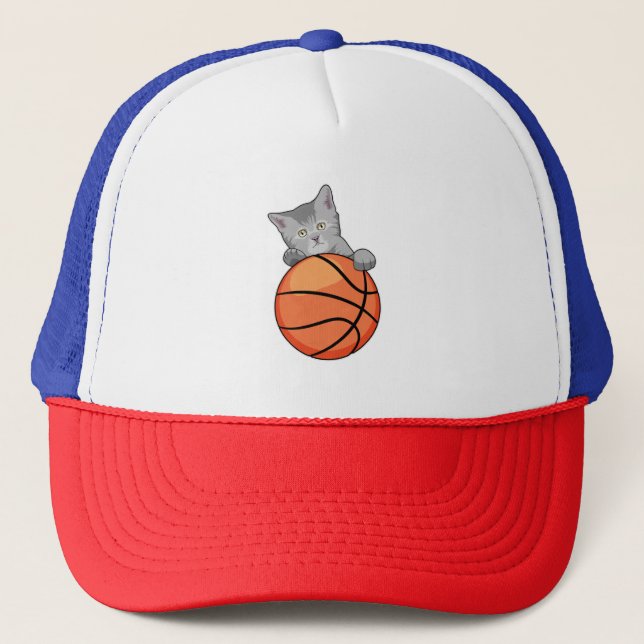 Cat with Basketball Trucker Hat (Front)